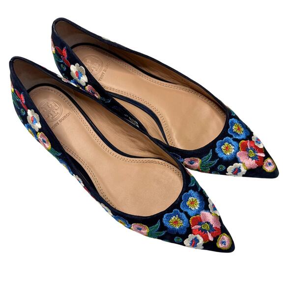 Tory Burch Rosemont Pansy Floral Suede Leather Embroidered Ballet Flats Size 7 - Picture 14 of 14